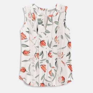 Daniel Rainn Daliyah Crochet Trim Knit Top Floral Sleeveless Blouse